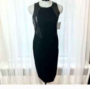 Athleta black faux leather panel ponte dress Medium